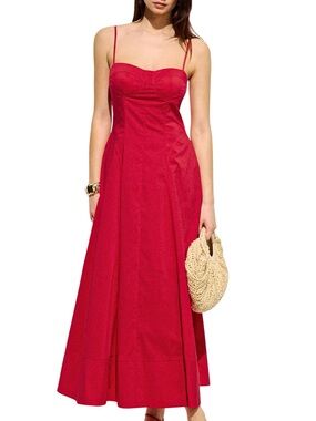 Commense Cherry Red Cotton Blend Cami Flared Maxi Dress XS NWT Pockets